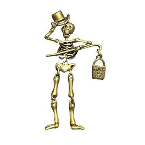 Danecraft Vintage Articulated Skeleton Trick or Treat Halloween Brooch EUC